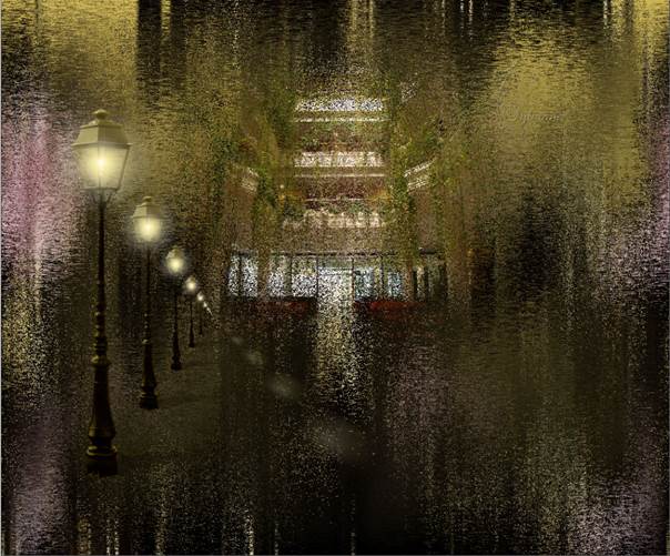 Afbeelding met water, nacht, reflectie, regen  Automatisch gegenereerde beschrijving